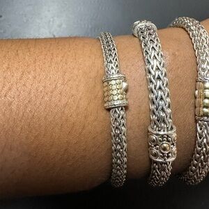 JOHN HARDY 18K GOLD STERLING SILVER DOT WHEAT BRACELET 5mm - Size M